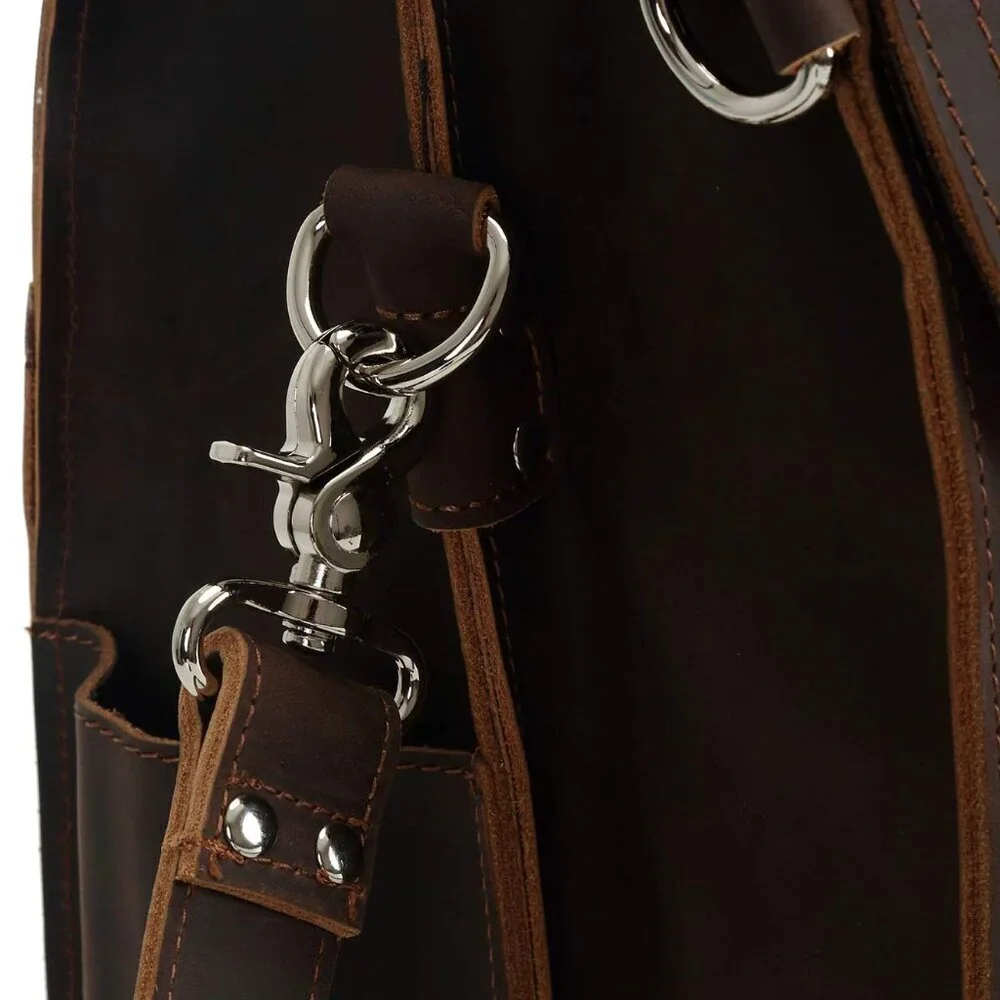Polare Thick Full Grain Leather 16'' Briefcase Shoulder Messenger Bag For Men Fi